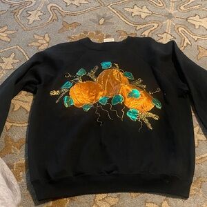Hanes vintage Black Sweatshirt with Orange and Green Pumpkin $40 Large